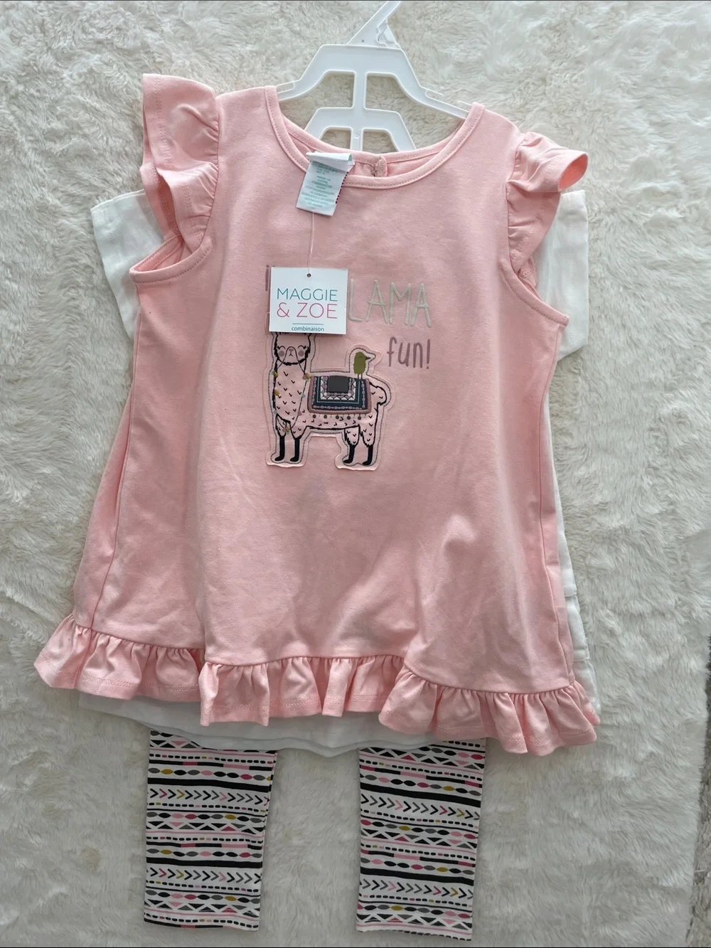 SALE! NWT Maggie & Zoe Pink Llama Ruffle Top with Patterned Leggings Size 5T